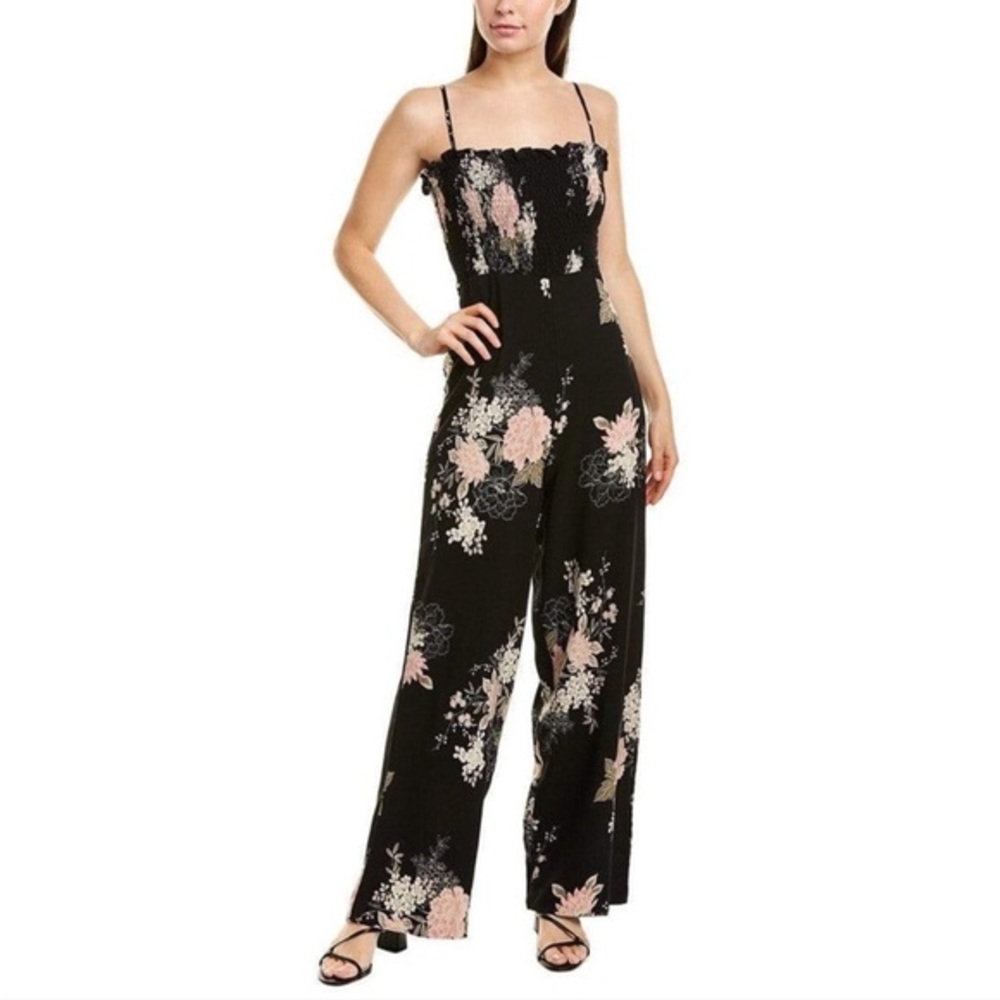 Bishop & Young Black Smocked Sleeveless Florentine Floral Jumpsuit XS Black Pink